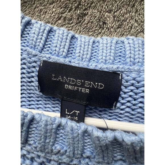 Lands’ End Women’s Drifter Sweater Large T 14-16 Light Blue Cable Knit Pullover - Picture 3 of 4